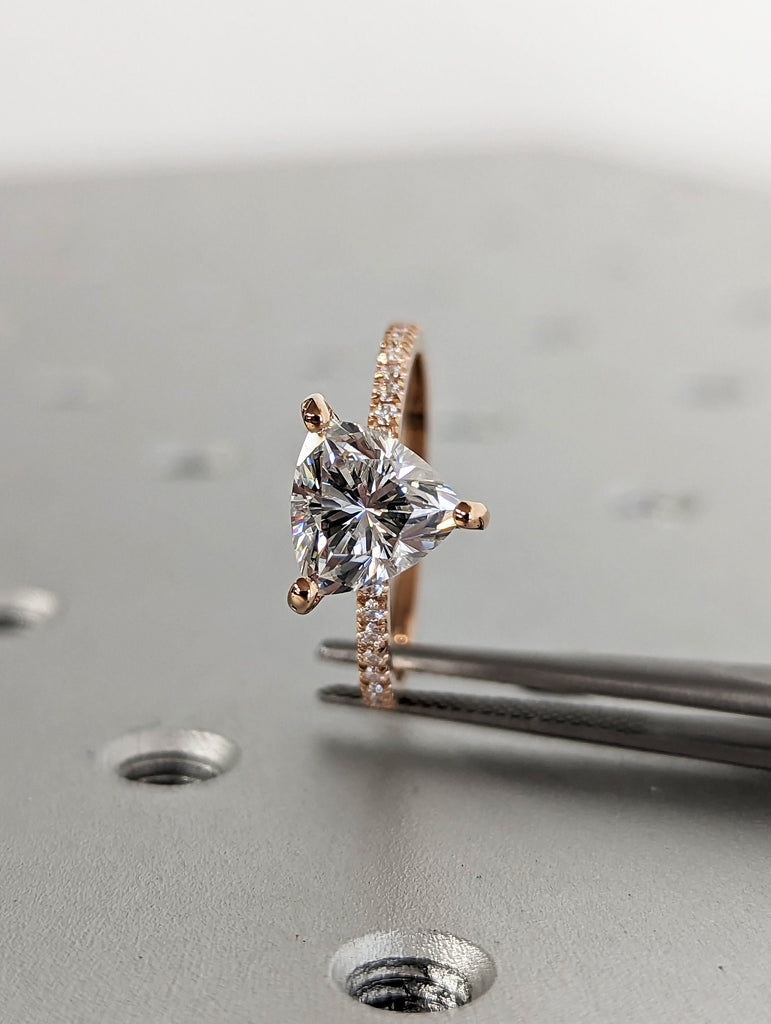 Trillion Moissanite engagement ring set vintage unique rose gold engagement ring women wedding ring Bridal Promise ring European Shank Ring