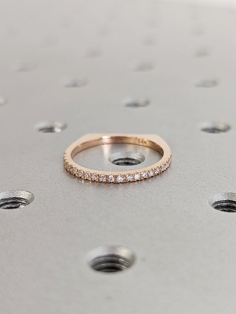 Rose Gold wedding band diamond ring vintage moissanite ring art deco bridal half eternity band stacking dainty matching european shank ring