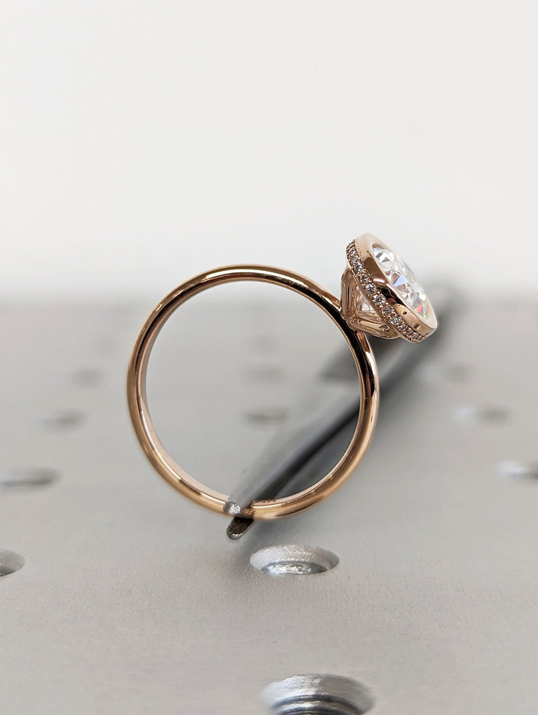 Oval engagement ring 3ct stone ring 14K Solid Rose Gold Promise ring Diamond ring Simulant ring Solitaire ring Gift for her Hidden Halo Ring