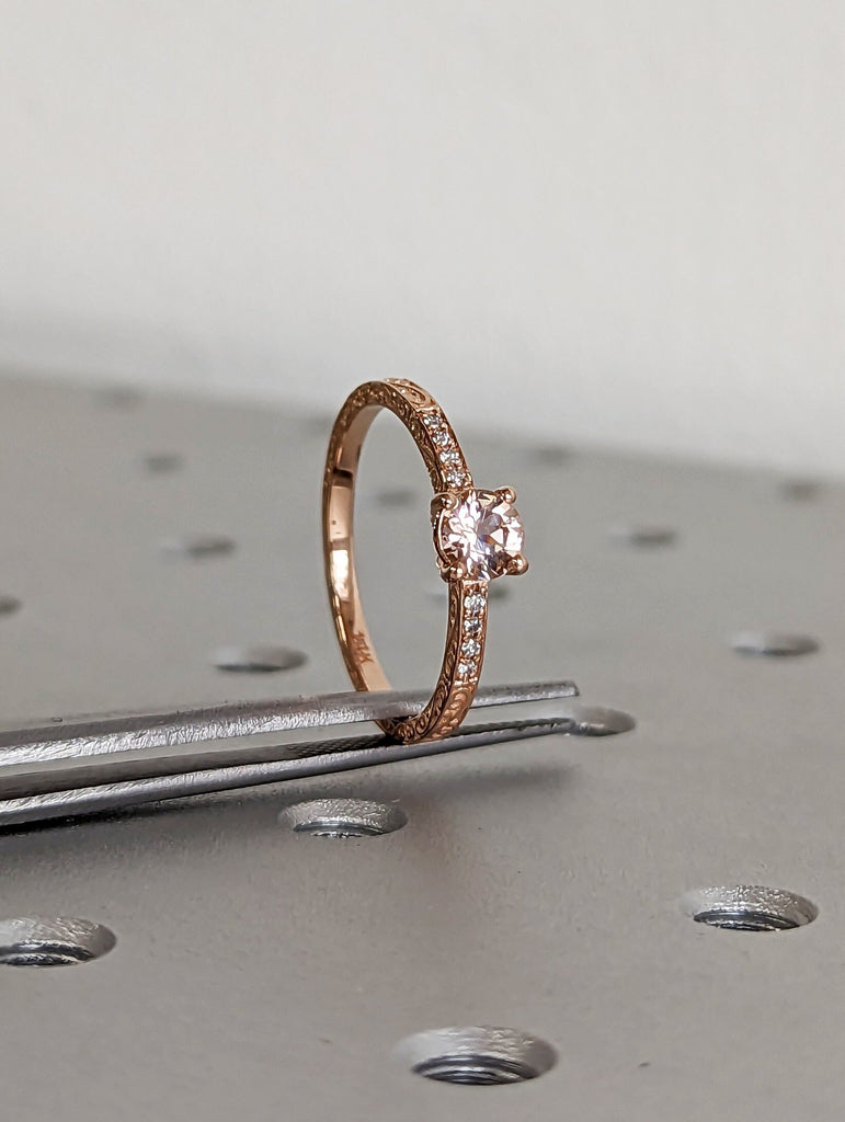 Morganite Engagement Ring, Vintage Floral Morganite Ring, Rose Gold Floral Engagement Ring, Nature Inspired Leaf Morganite Ring