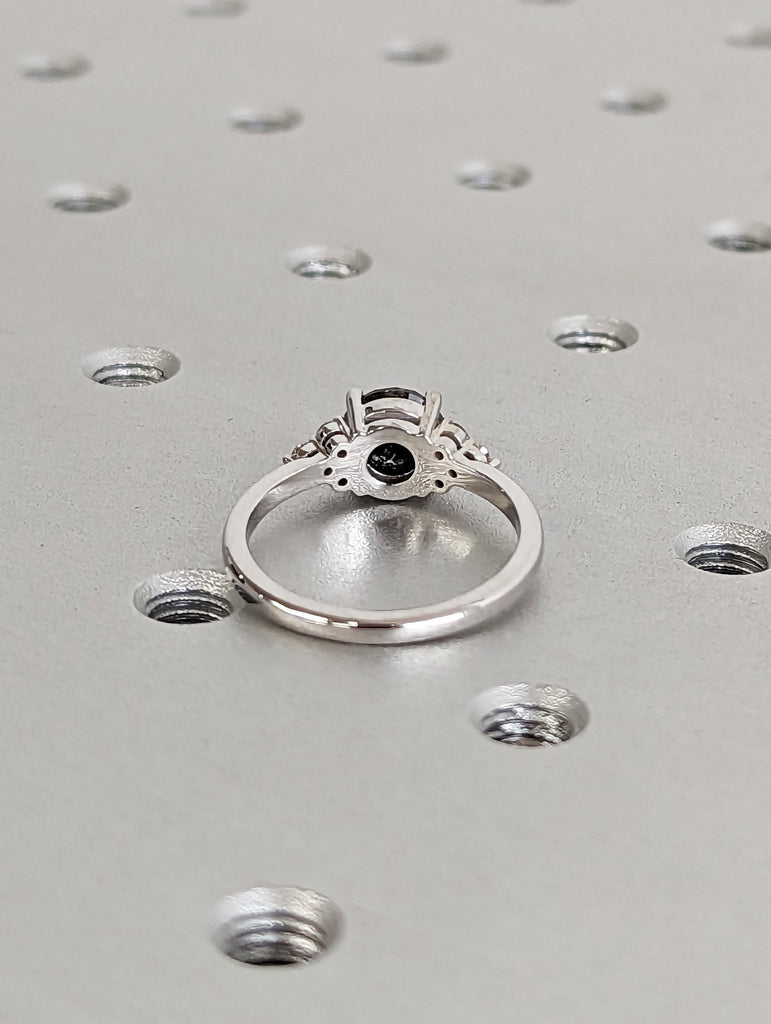 Unique Galaxy Round Cut Salt and Pepper Engagement Ring Set, Seven Stone Ring, Jewelry Gift For Women, Special Design Real Gold Ring For Her