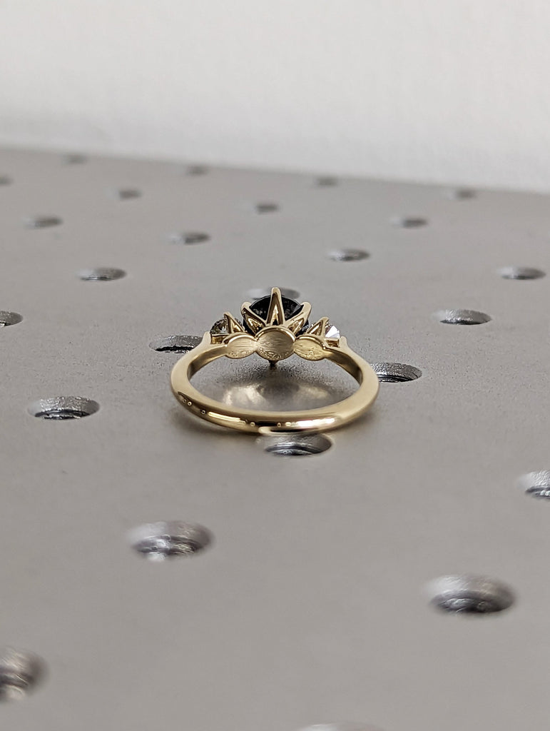 2 Carat 1920's Raw Salt and Pepper Diamond, Round Diamond Ring, Unique Engagement Bridal, Black, Gray Pear, 14k Yellow Rose White Black Gold