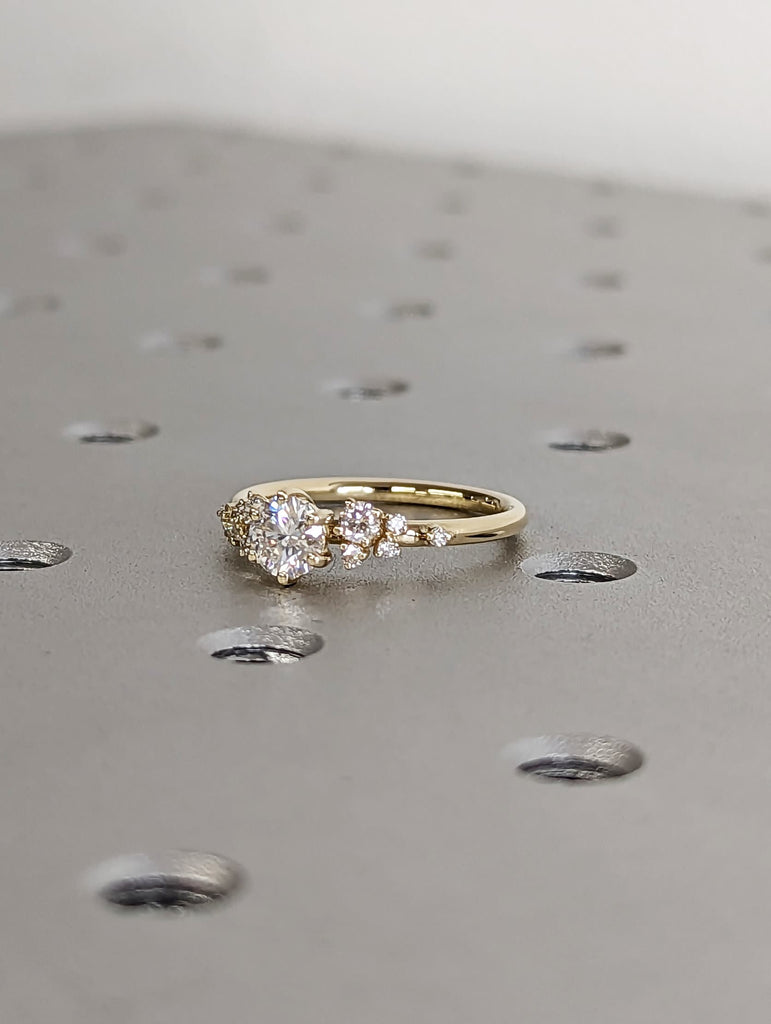 Round moissanite ring vintage moissanite engagement ring white gold unique snowdrift 6 prong engagement ring diamond wedding ring for women