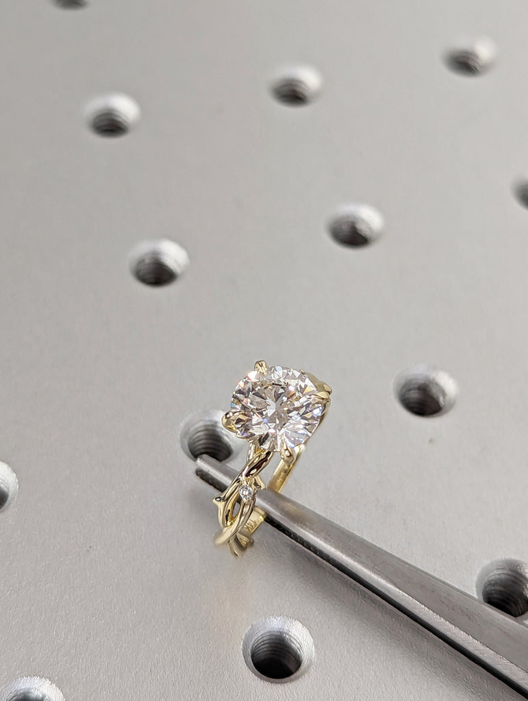 Twig Engagement Ring , 2ct Lab Diamond, Nature Ring Set, 14K/18K gold