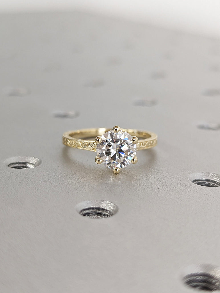 Colorless Moissanite 14k Rose /White /Yellow Gold Engagement Ring Art Deco 1920's Inspired Thin Petite Band 18k Unique Promise Ring for Her