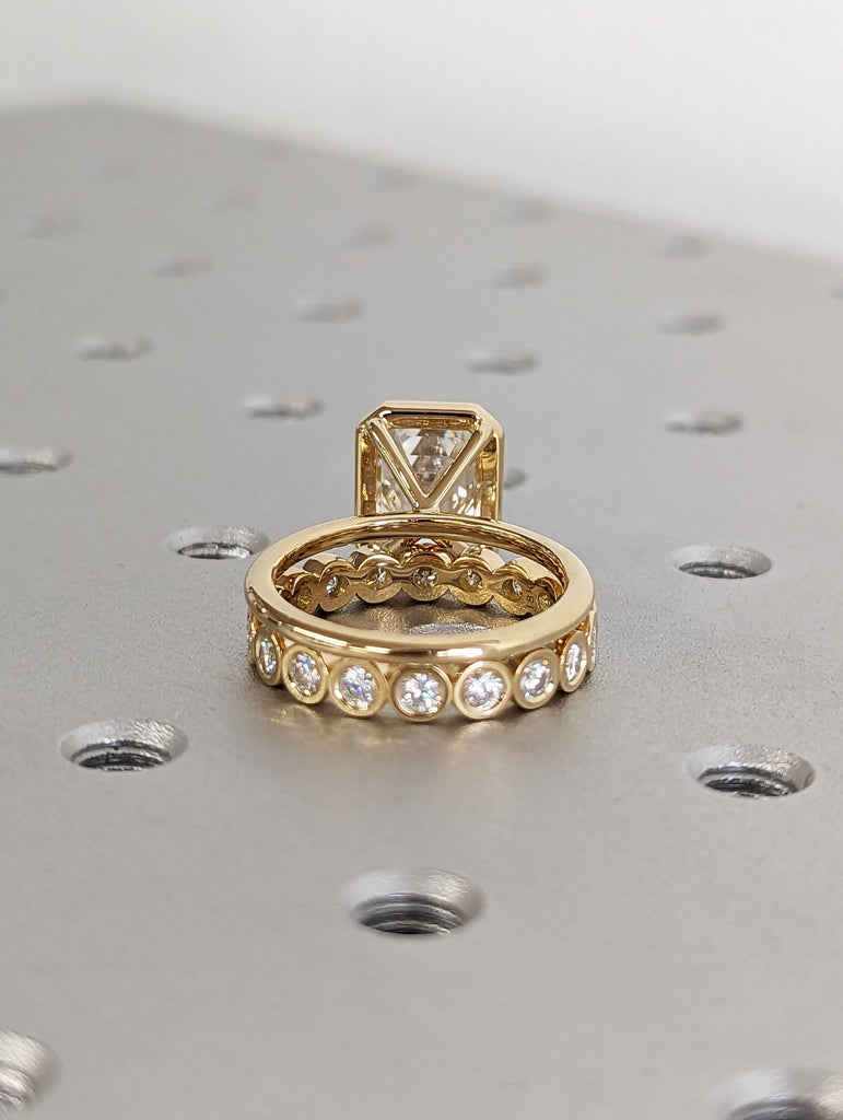 3CT Emerald Cut Moissanite Solitaire Ring, 18K Yellow Gold Engagement Ring, Bezel Setting, Statement Ring, Gift For Her, Bridal Set, Vintage
