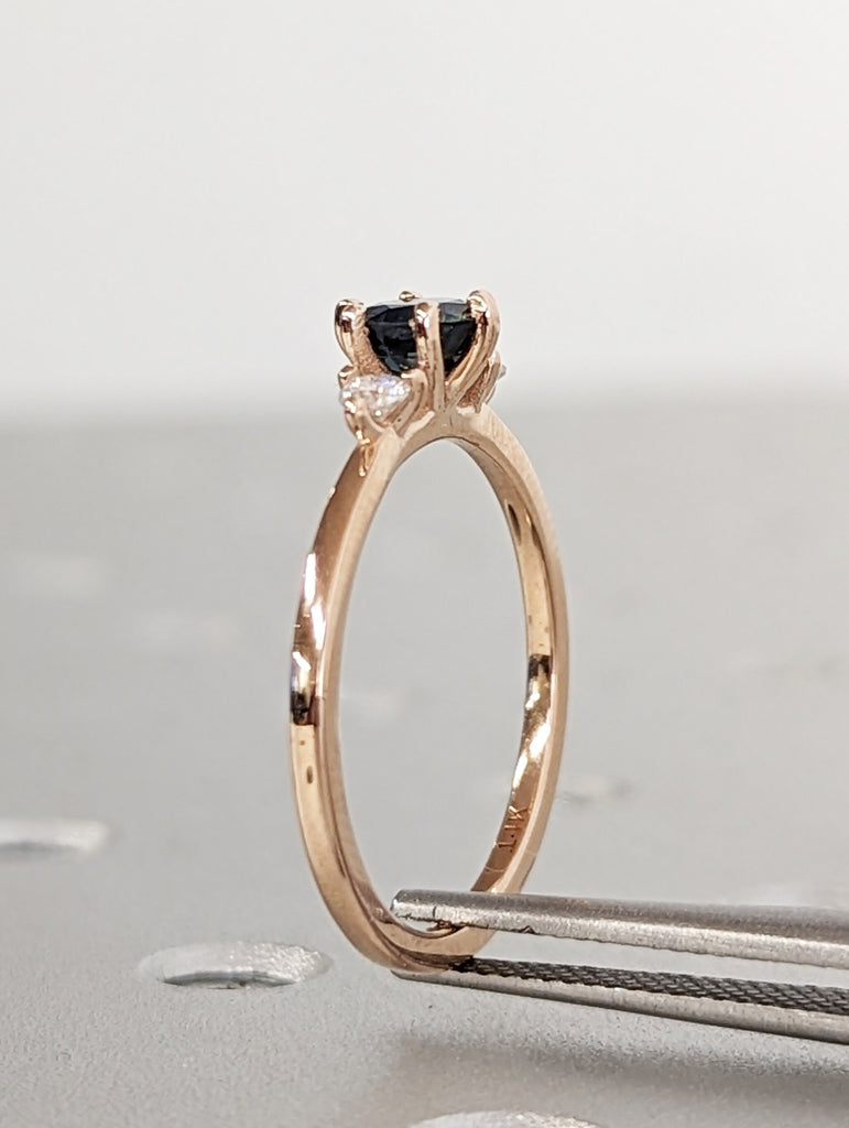 14K Rose Gold Peacock Sapphire Statement Ring, Round Cut Engagement Dainty Sapphire Gemstone Ring, Art Deco Ring, Anniversary Gift