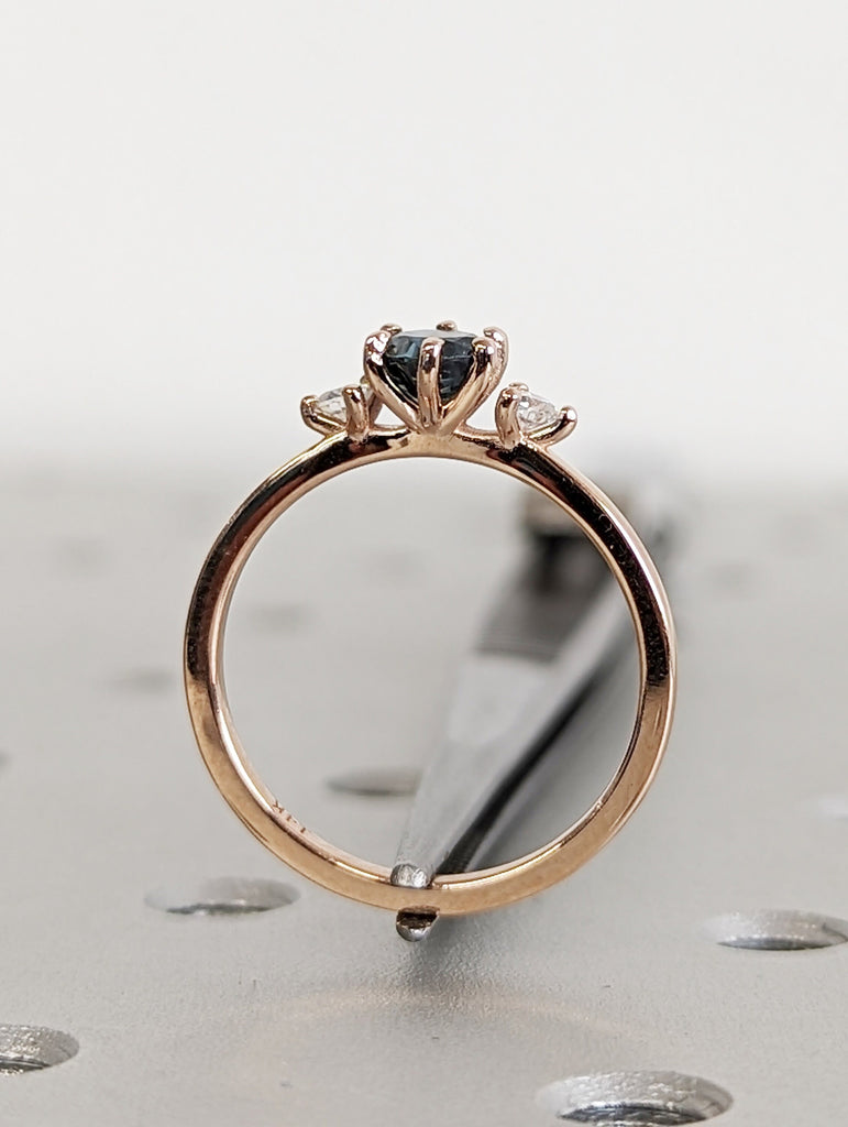 14K Rose Gold Peacock Sapphire Statement Ring, Round Cut Engagement Dainty Sapphire Gemstone Ring, Art Deco Ring, Anniversary Gift