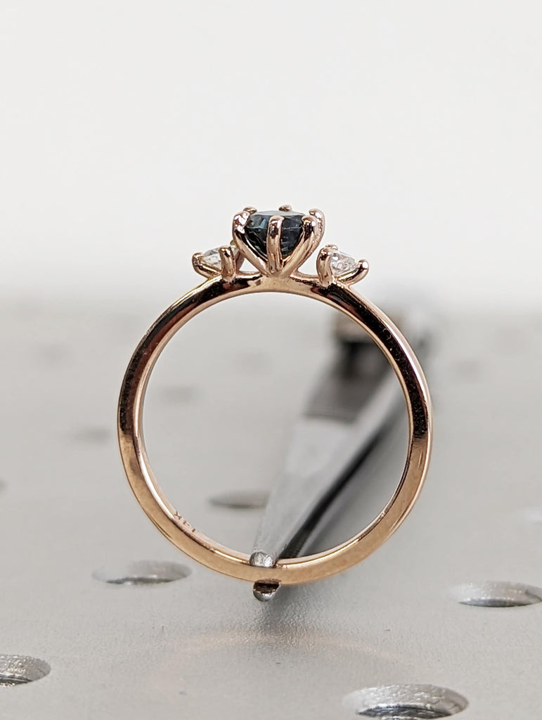 14K Rose Gold Round Cut Peacock Sapphire Engagement Ring, Dainty Statement Sapphire Gemstone Ring, Art Deco Ring, Anniversary Gift