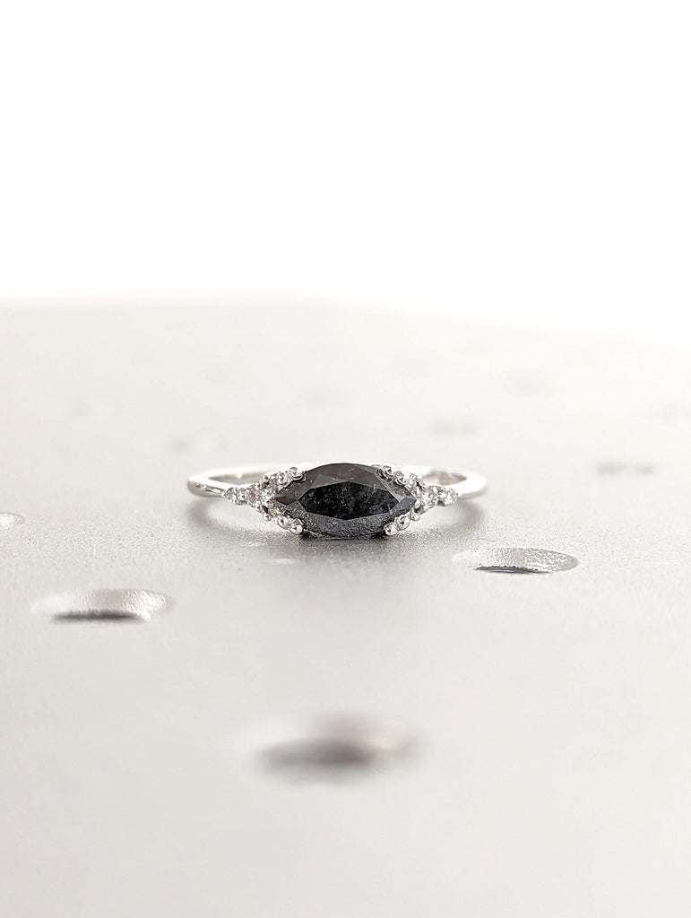 Marquise Salt and Pepper Diamond Wedding Ring, Unique Diamond Wedding Band, Wedding Engagement Ring, Minimalist Diamond Ring