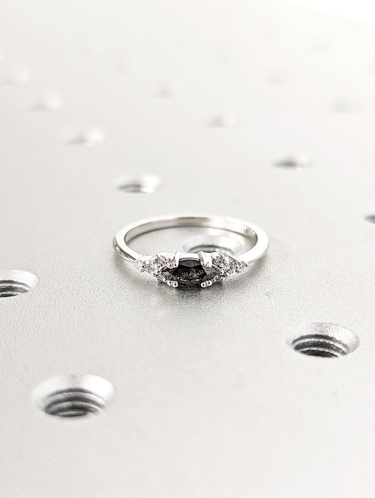 Marquise Salt and Pepper Diamond Wedding Ring, Unique Diamond Wedding Band, Wedding Engagement Ring, Minimalist Diamond Ring