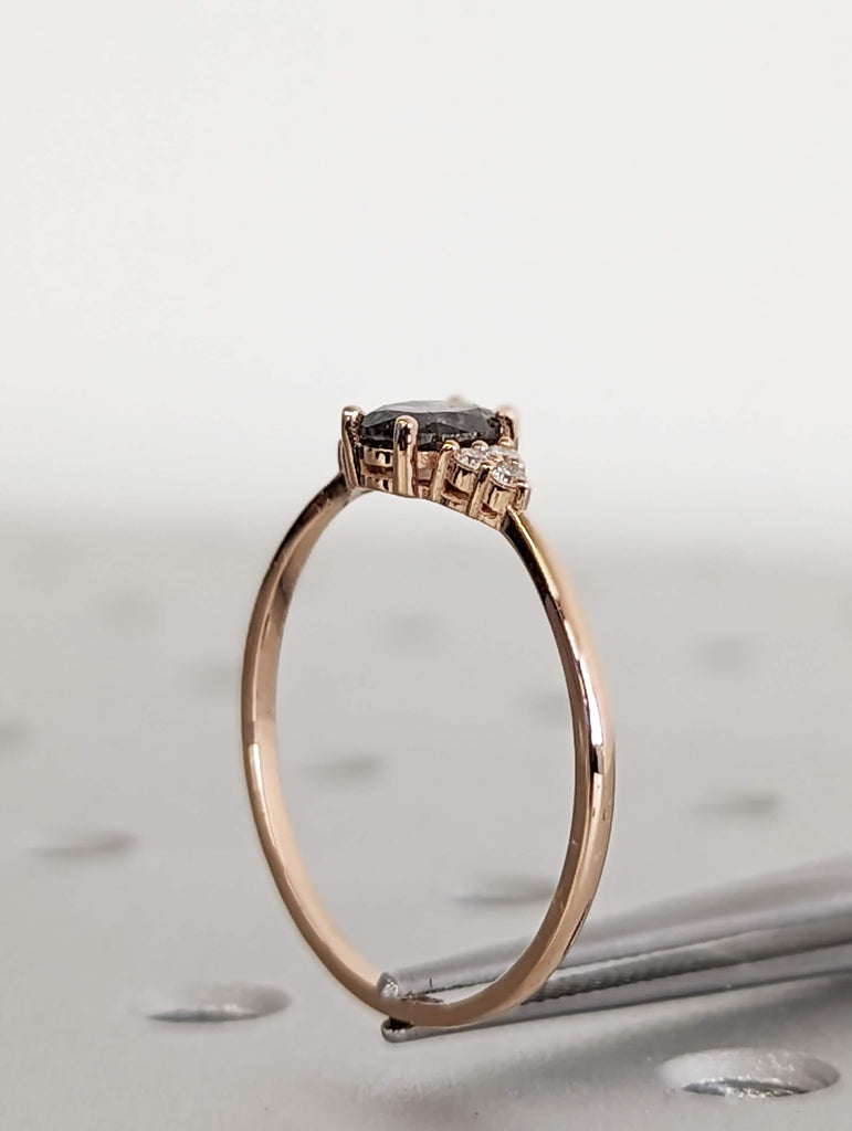 14K Rose Gold Oval Salt and Pepper Diamond Vintage Engagement Ring | Diamond Cluster Ring | Wedding Bridal Anniversary | Promise Ring