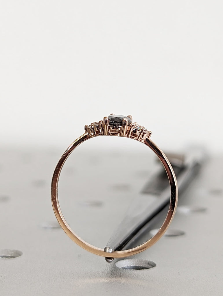 14K Rose Gold Vintage Salt and Pepper Diamond Engagement Ring Diamond Cluster Oval Ring Wedding Bridal Anniversary Promise Ring