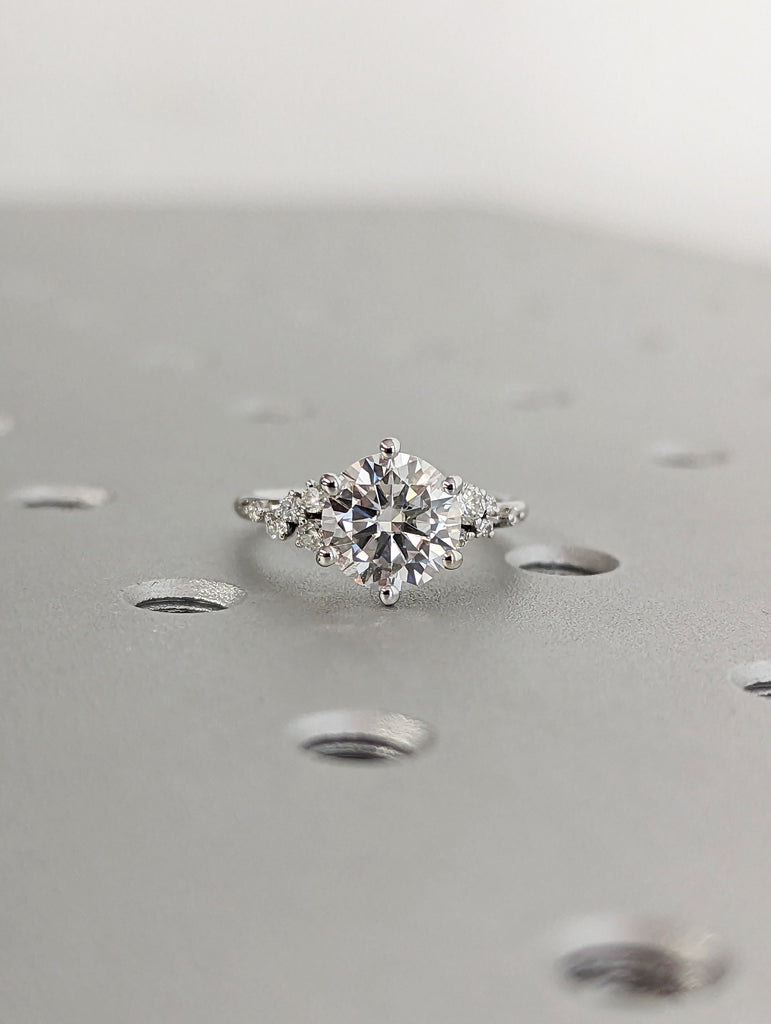 Round moissanite ring vintage moissanite engagement ring white gold unique snowdrift 6 prong engagement ring diamond wedding ring for women