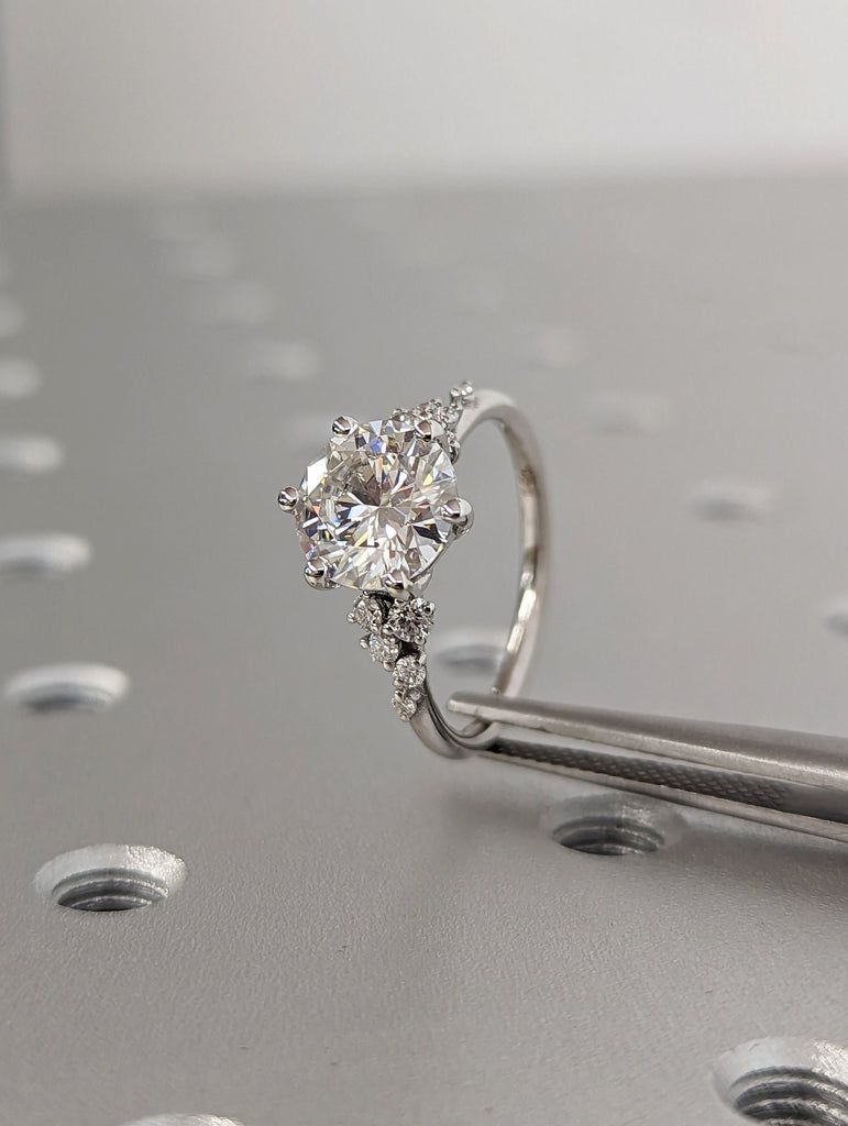 Round moissanite ring vintage moissanite engagement ring white gold unique snowdrift 6 prong engagement ring diamond wedding ring for women