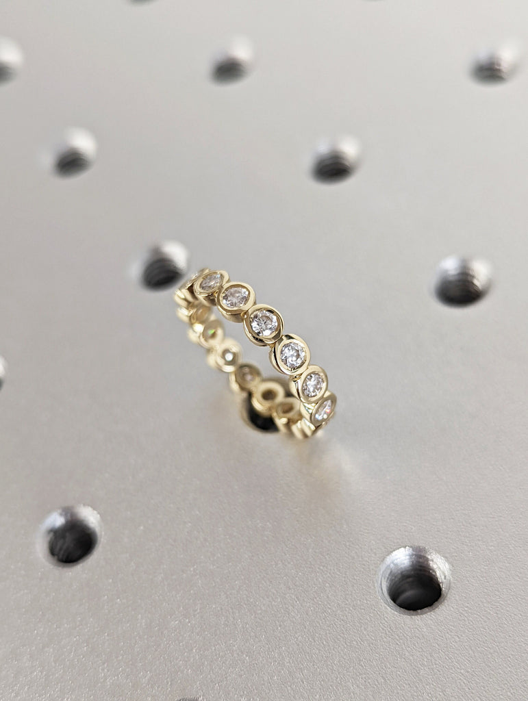 14k 18k Gold Full Lab Diamond Eternity Ring, Stackable Ring Wedding Band, Bezel Set Ring for Her, Dainty Wedding Engagement Ring