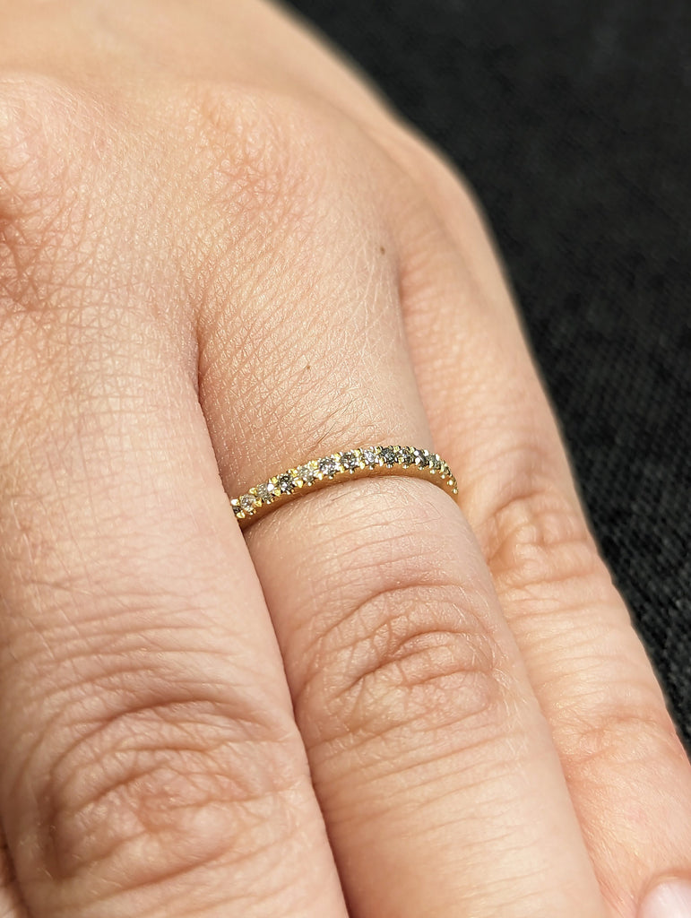 Salt and Pepper Diamond, 18K Yellow Gold Wedding Band, Half Around Diamond Ring, Stackable Ring, Ring Guard