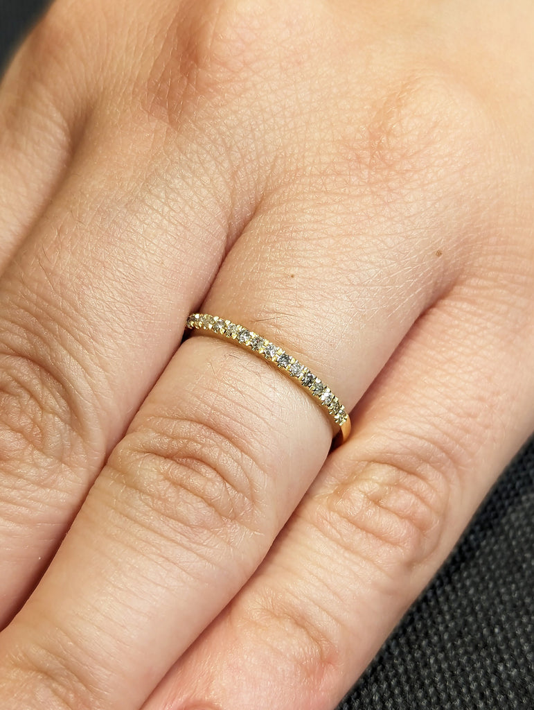 18K Yellow Gold Salt and Pepper Eternity Diamond Ring, Half Around Diamond Wedding Band, Stackable Ring, Ring Guard