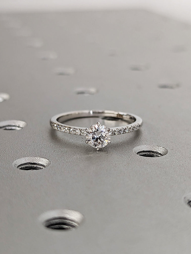 14K Solid Gold Rings/ 0.5 Carat Round Moissanite Engagement Ring/ Stacking Rings/ Promise Ring/ Moissanite Ring/ White Gold Ring For Women