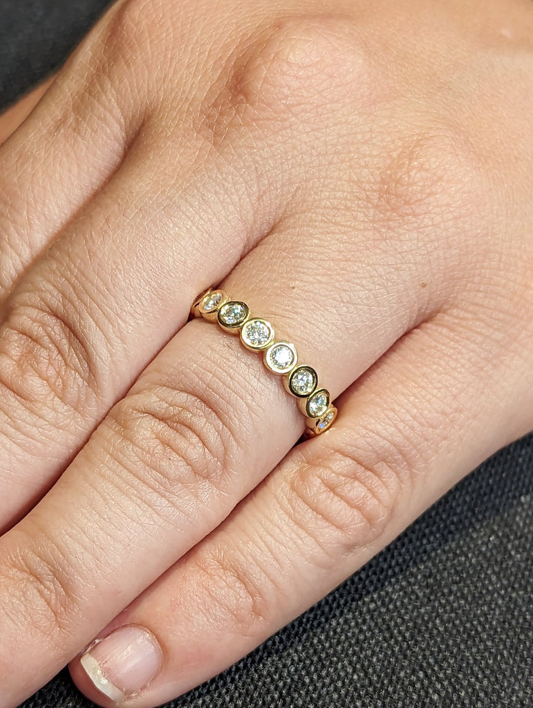 14k 18k Gold Full Diamond Moissanite Eternity Ring, Stackable Ring Wedding Band, Bezel Set Ring for Her, Dainty Wedding Engagement Ring