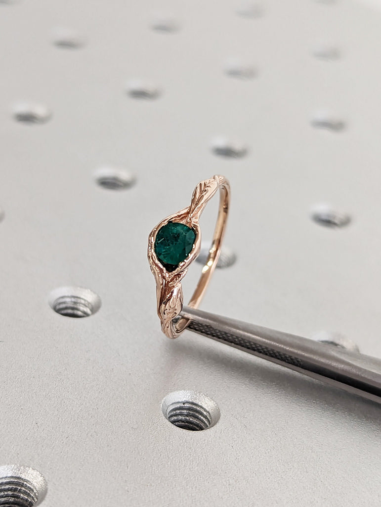 Lab Emerald Ring • Lotus Engagement Ring • Gift For Her • Unique Engagement Ring • Floral Ring • Ring For Her • Promise Ring • Vintage Ring