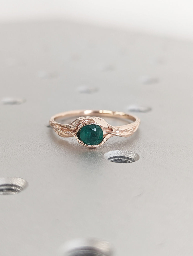 Lab Emerald Ring • Lotus Engagement Ring • Gift For Her • Unique Engagement Ring • Floral Ring • Ring For Her • Promise Ring • Vintage Ring