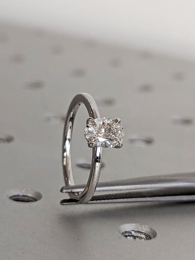14k White Gold, 0.75ct Oval Lab Diamond Engagement Ring | Solitaire Wedding Ring | White Gold Lab Diamond Ring