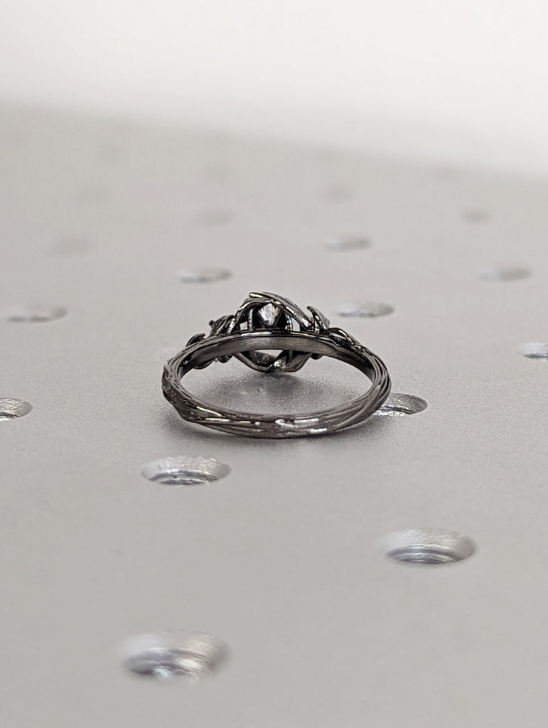 Nature Inspired Moissanite Engagement Ring Leaves Band Round Moissanite Diamond Wedding Ring Leaf Vine Branch Alternative Engagement Ring
