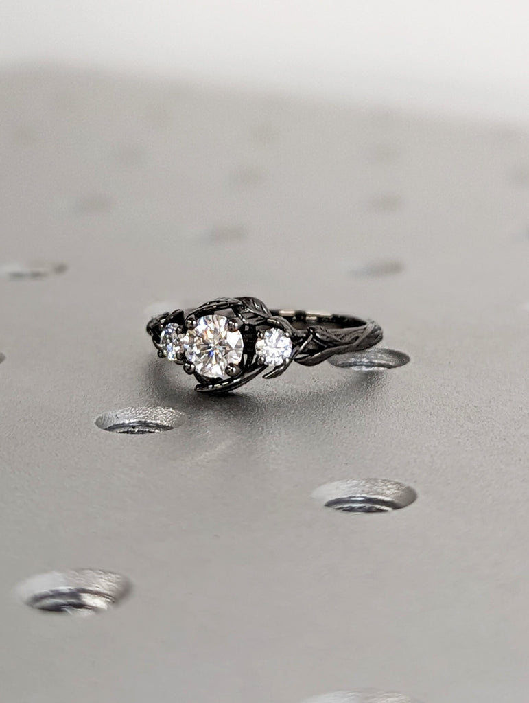 Nature Inspired Moissanite Engagement Ring Leaves Band Round Moissanite Diamond Wedding Ring Leaf Vine Branch Alternative Engagement Ring