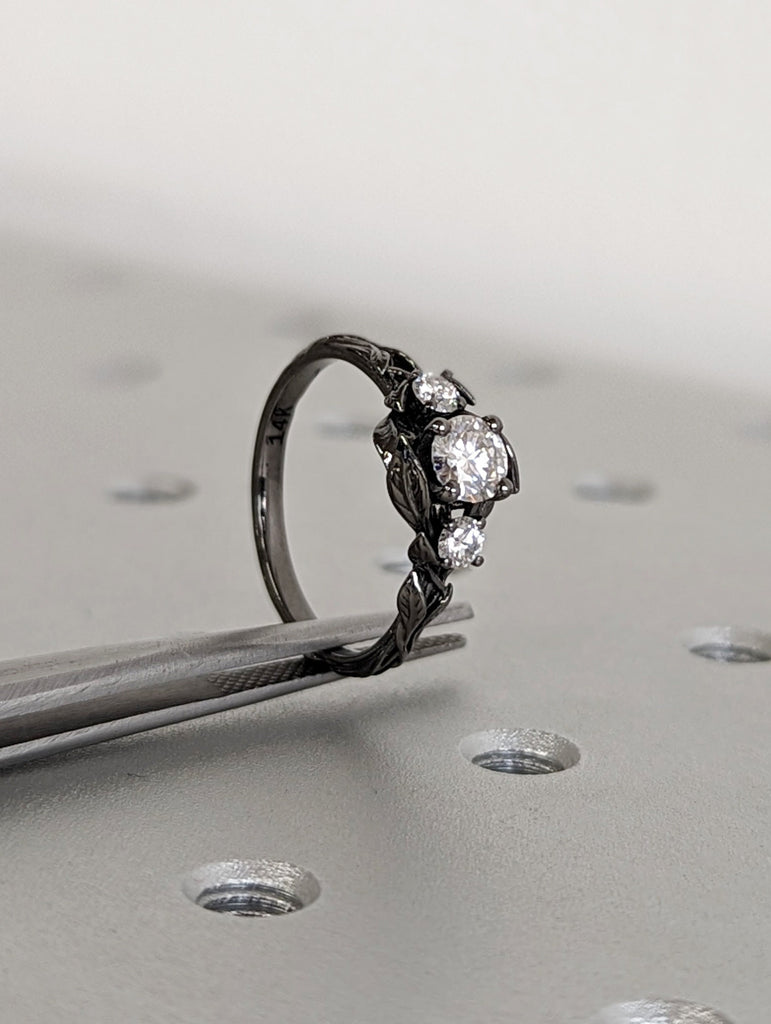 Nature Inspired Moissanite Engagement Ring Leaves Band Round Moissanite Diamond Wedding Ring Leaf Vine Branch Alternative Engagement Ring