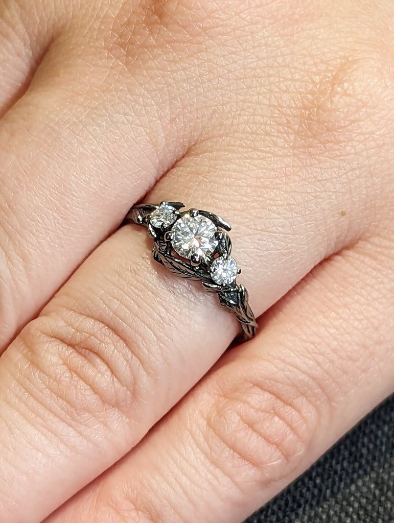 Nature Inspired Moissanite Engagement Ring Leaves Band Round Moissanite Diamond Wedding Ring Leaf Vine Branch Alternative Engagement Ring