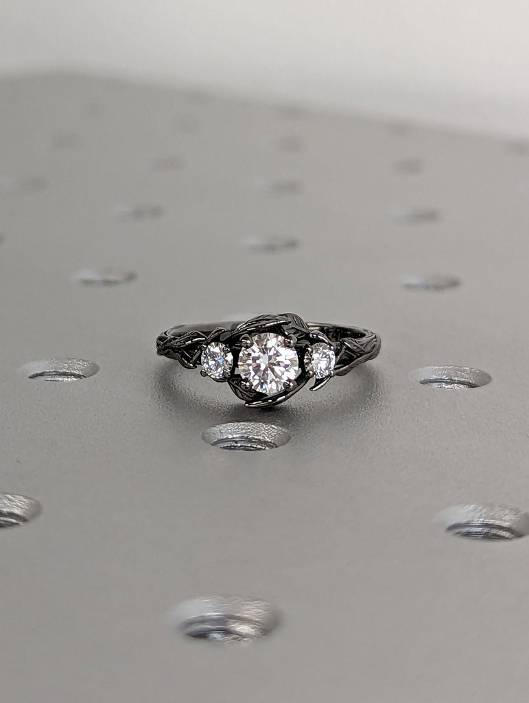 Nature Inspired Lab Grown Diamond Engagement Ring Leaves Band Round Lab Diamond Wedding Ring Leaf Vine Branch Alternative Engagement Ring