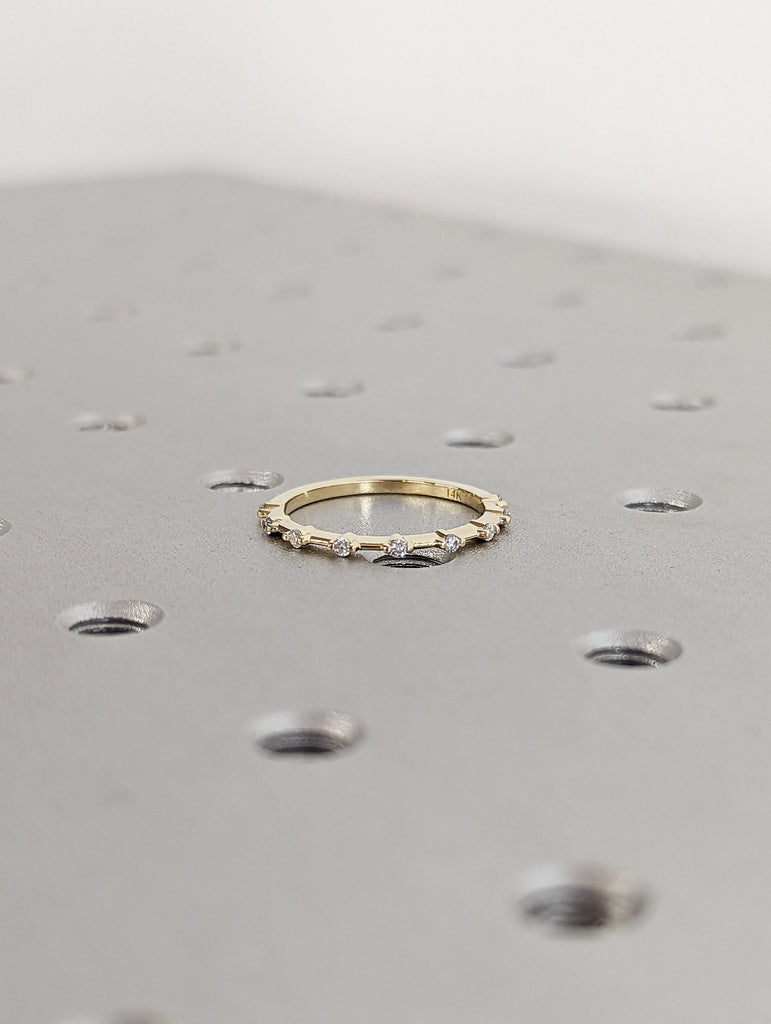 14k Dainty Diamond Wedding Band / Petite Diamond Wedding Ring / Half Eternity Minimal Ring / Stacking Diamond Ring / Handmade Ring