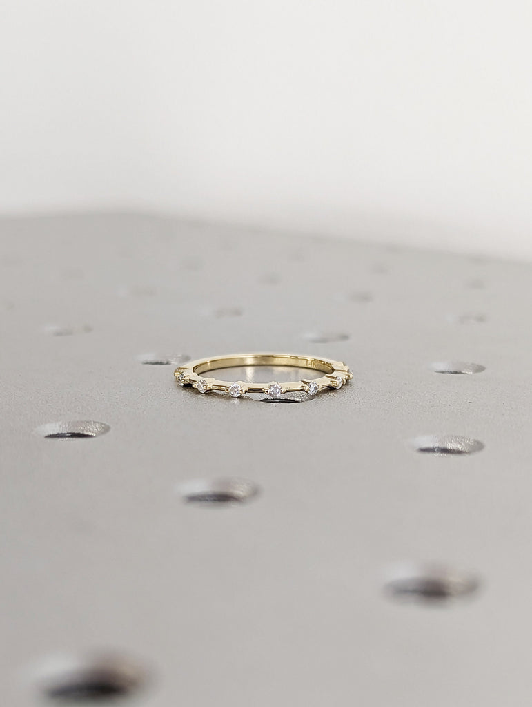 14k Dainty Diamond Wedding Band / Petite Diamond Wedding Ring / Half Eternity Minimal Ring / Stacking Diamond Ring / Handmade Ring