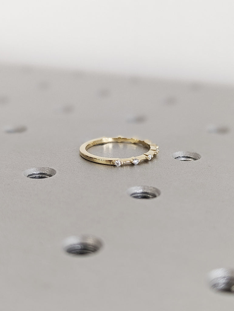 14k Dainty Diamond Wedding Band / Petite Diamond Wedding Ring / Half Eternity Minimal Ring / Stacking Diamond Ring / Handmade Ring