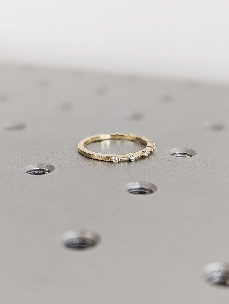 Stacking Ring / 14k Gold Diamond Wedding Band / Diamond Ring Half Eternity / Stackable Ring / Gold Ring / Thin Gold Ring / Bridal Jewelry