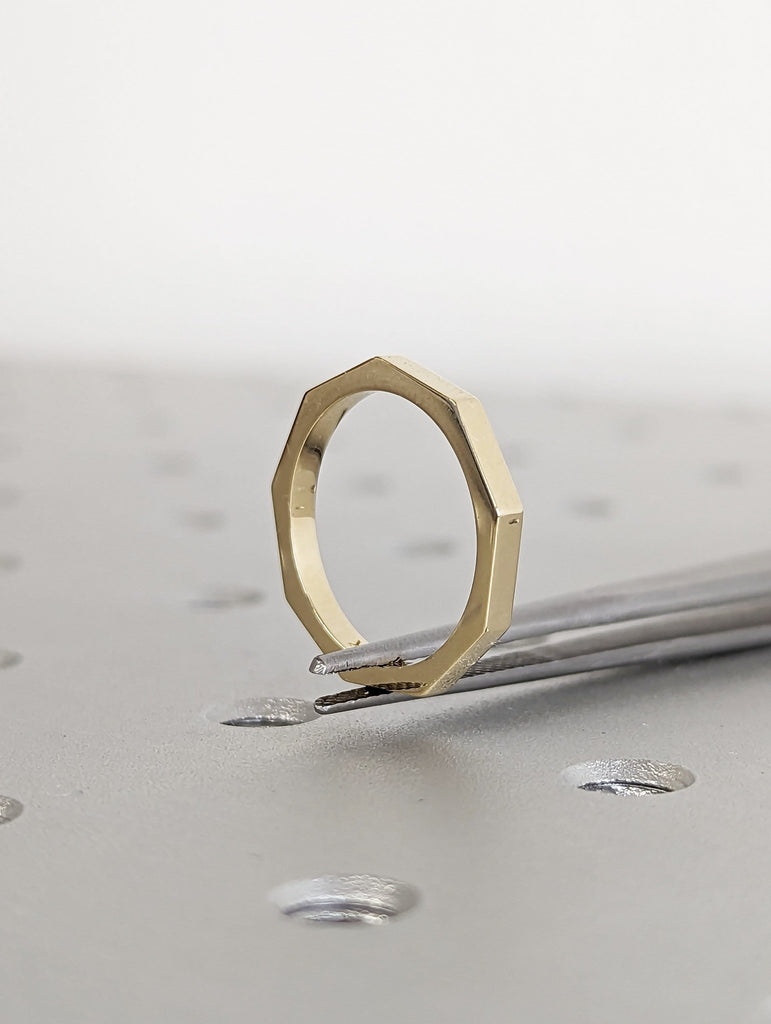 Octagon Gold Ring / 14k Solid Gold Ring / Minimalist Geometric Design Ring / Bolt Shape Ring / Simple Ring / Wedding Ring, Gifts for Her