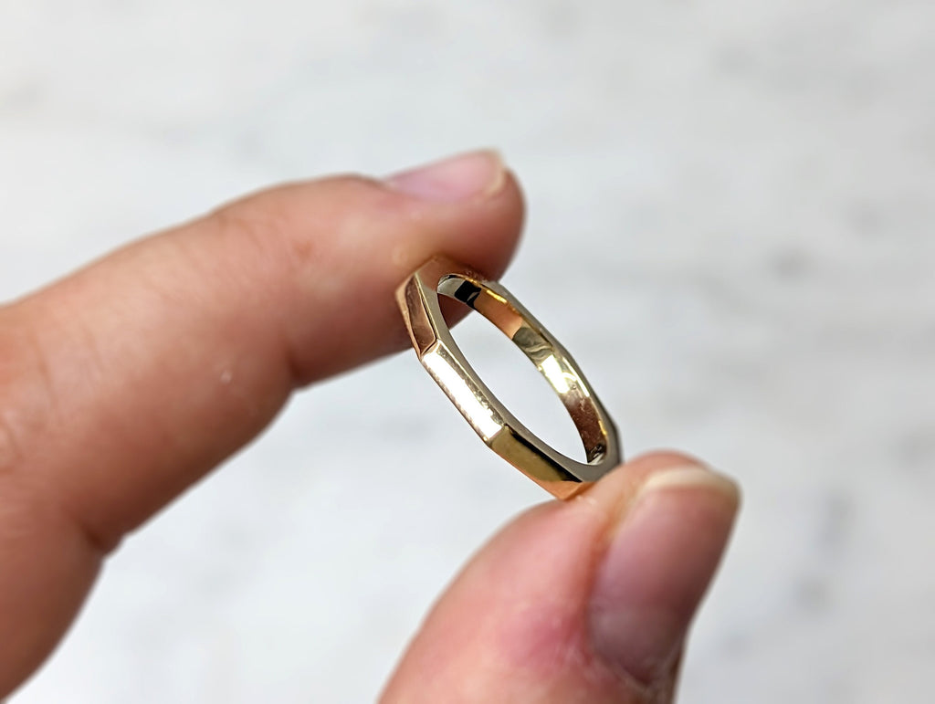 14k Solid Gold Edge Ring | Dainty Geometric Ring Women | Designer Faceted Ring Gold | Bolt Shape Statement Ring | Angular Ring Real Gold