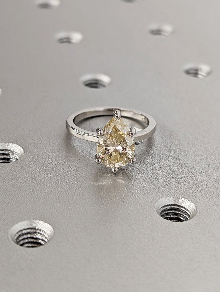 2CT Champagne Yellow Pear Moissanite Engagement Ring, Hidden Halo Ring, Ring For Women, Six Prongs, Gold Ring, Platinum, Christmas Gift Ring