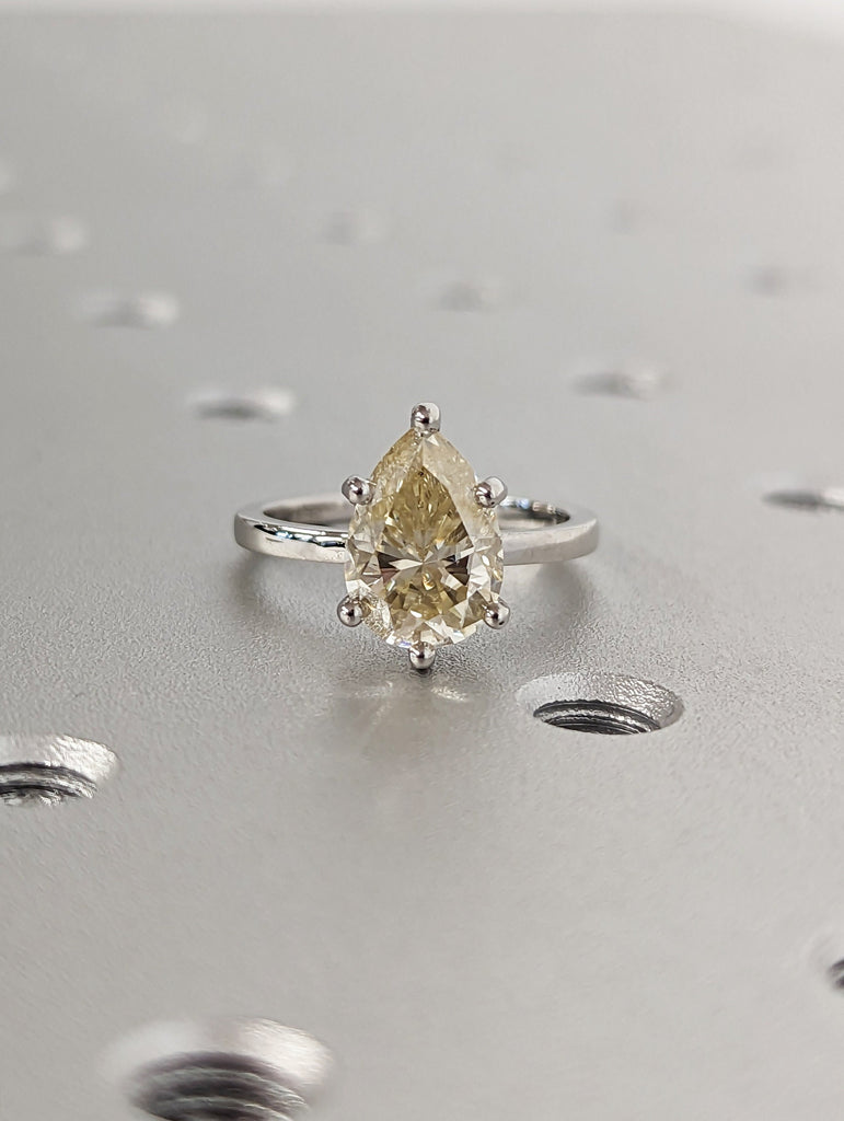 2CT Champagne Yellow Pear Moissanite Engagement Ring, Hidden Halo Ring, Ring For Women, Six Prongs, Gold Ring, Platinum, Christmas Gift Ring