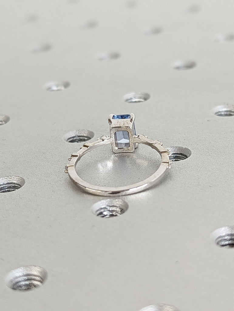 Unique Aquamarine Ring, Elegant Engagement Ring, Blue Promise Ring, 14k Gold, Radiant Cut Aquamarine Ring, Anniversary Birthday Gift For Her