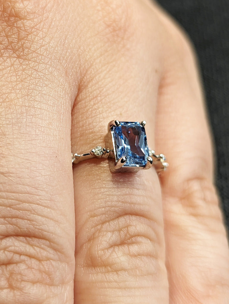 Unique Aquamarine Ring, Elegant Engagement Ring, Blue Promise Ring, 14k Gold, Radiant Cut Aquamarine Ring, Anniversary Birthday Gift For Her