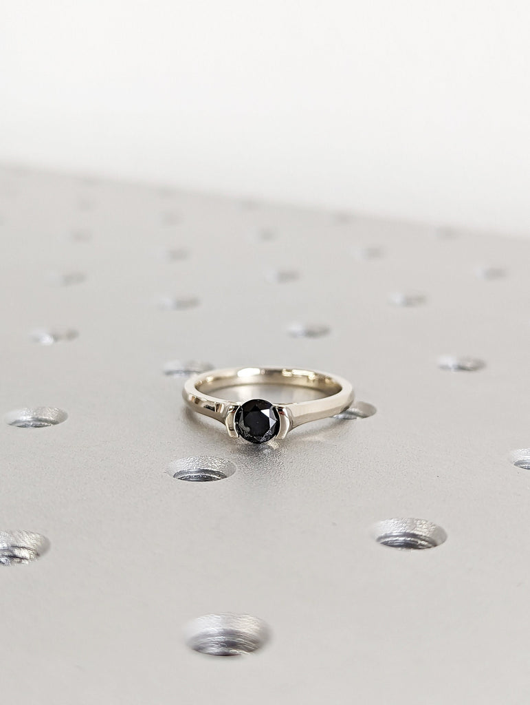 Black Diamond Solitaire Ring, Gold Wedding Ring, Anniversary Ring, Unique Diamond Ring, Engagement Band, Proposal Ring, Band, Unique Ring