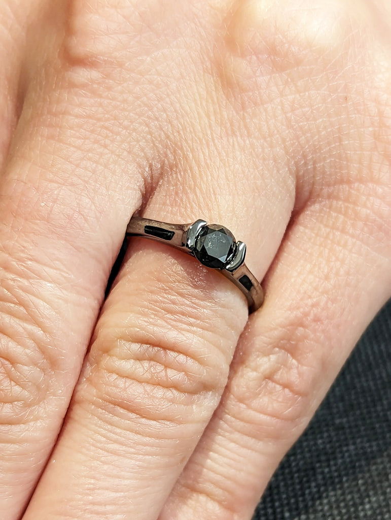 Black Diamond Solitaire Ring, Gold Wedding Ring, Anniversary Ring, Unique Diamond Ring, Engagement Band, Proposal Ring, Band, Unique Ring