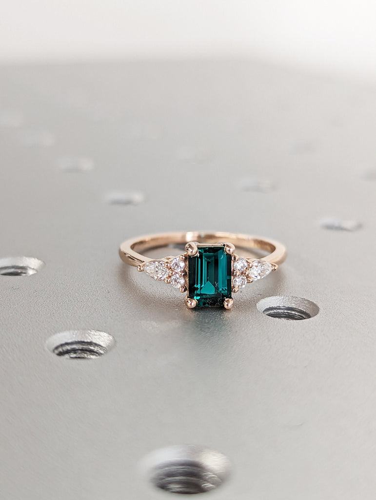 Emerald ring vintage emerald engagement ring 14k rose gold ring gift unique antique wedding promise anniversary ring for her