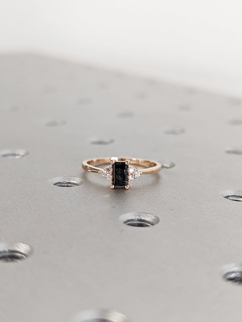 Vintage salt and pepper diamond engagement ring rose gold engagement ring diamond cluster ring wedding Bridal Anniversary Baguette Cut