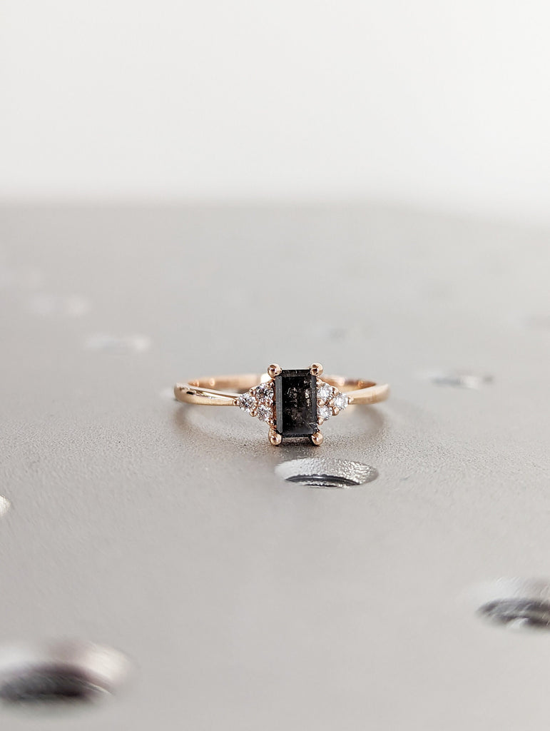 Vintage salt and pepper diamond engagement ring rose gold engagement ring diamond cluster ring wedding Bridal Anniversary Baguette Cut