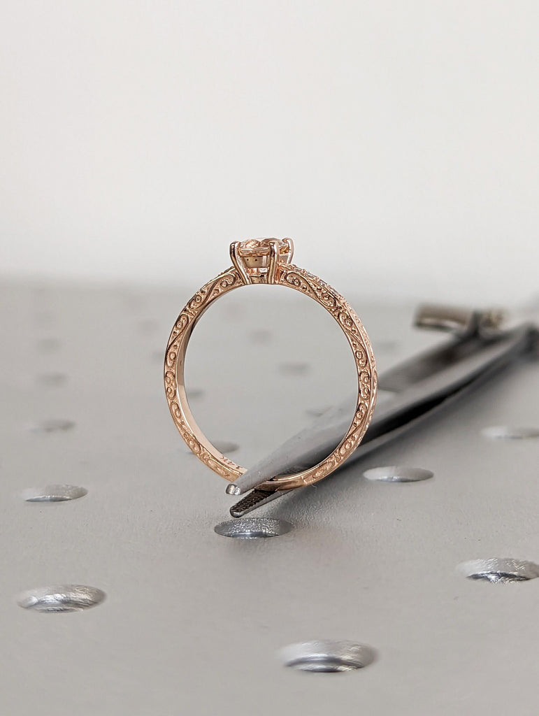 Morganite Engagement Ring, Vintage Floral Morganite Ring, Rose Gold Floral Engagement Ring, Nature Inspired Leaf Morganite Ring