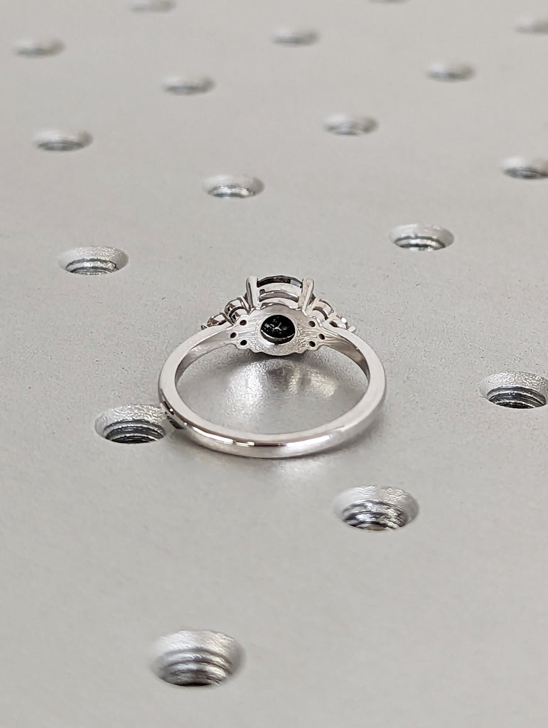 Unique Galaxy Round Cut Salt and Pepper Engagement Ring Set, Seven Stone Ring, Jewelry Gift For Women, Special Design Real Gold Ring For Her