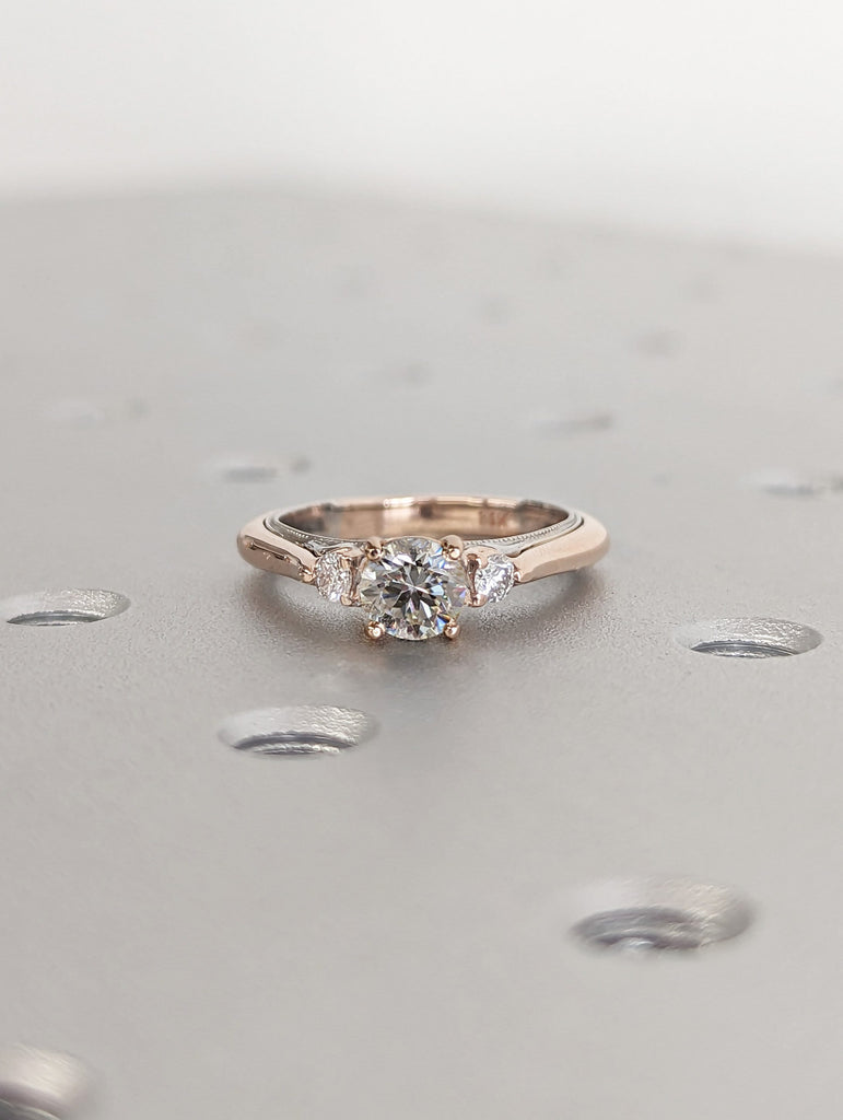 Moissanite 3 Stone Ring, Solid 14k Two Tone Gold Ring, Promise Anniversary Ring, Bridal Ring, Moissanite Engagement Ring, Daily Ring For Her